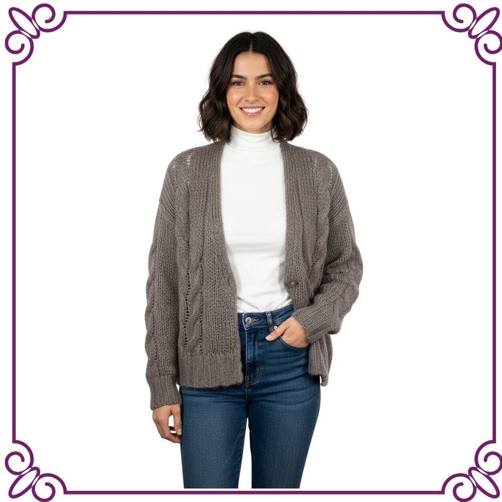 120% Cashmere Italy Oversized Cardigan Sweater One Button Front  Small